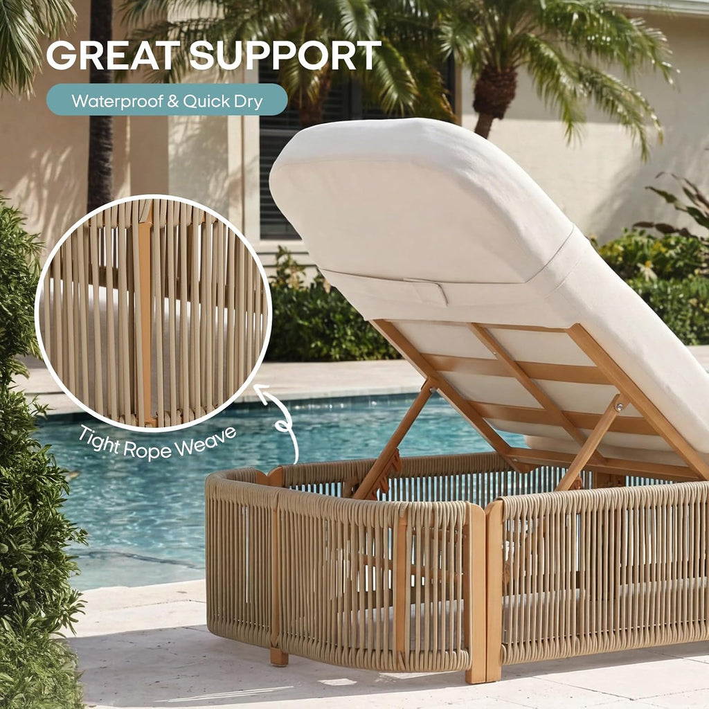 Outdoor Chaise Lounge Chairs, 5-Position Adjustable Patio Reclining Lounge Chairs with Cushion, All-Weather Rope