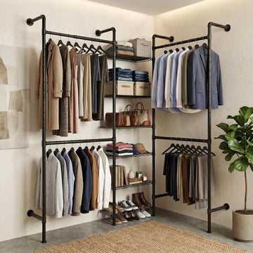 F3 Wall Mounted Closet System, Industrial Pipe Clothing Rack for Hanging Clothes, Heavy Duty Closet Organizer System