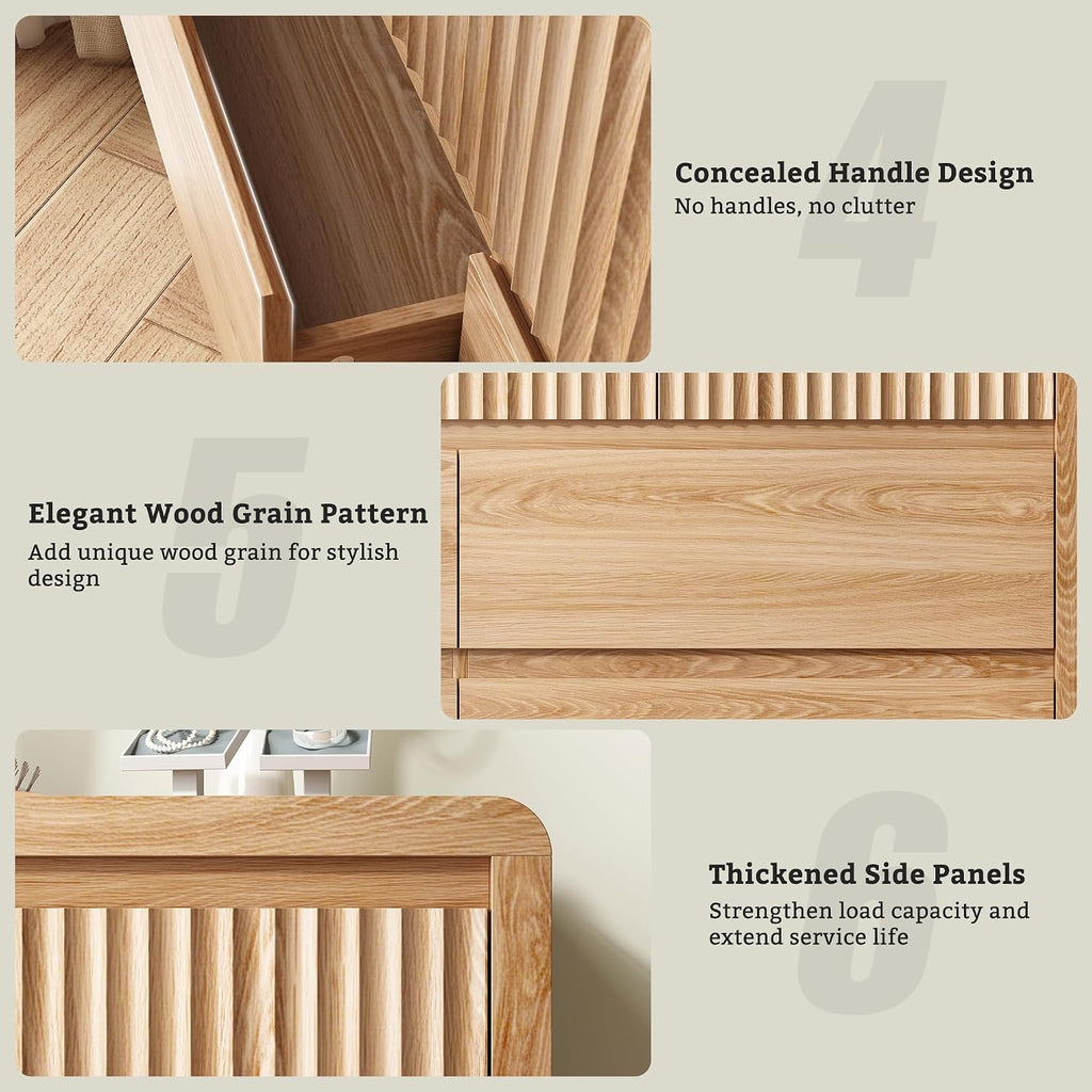 7 Drawer Dresser , 50" Wide Fluted Dresser with Curved Corners, Wood Dressers & Chests of Drawers with Dual-Panel