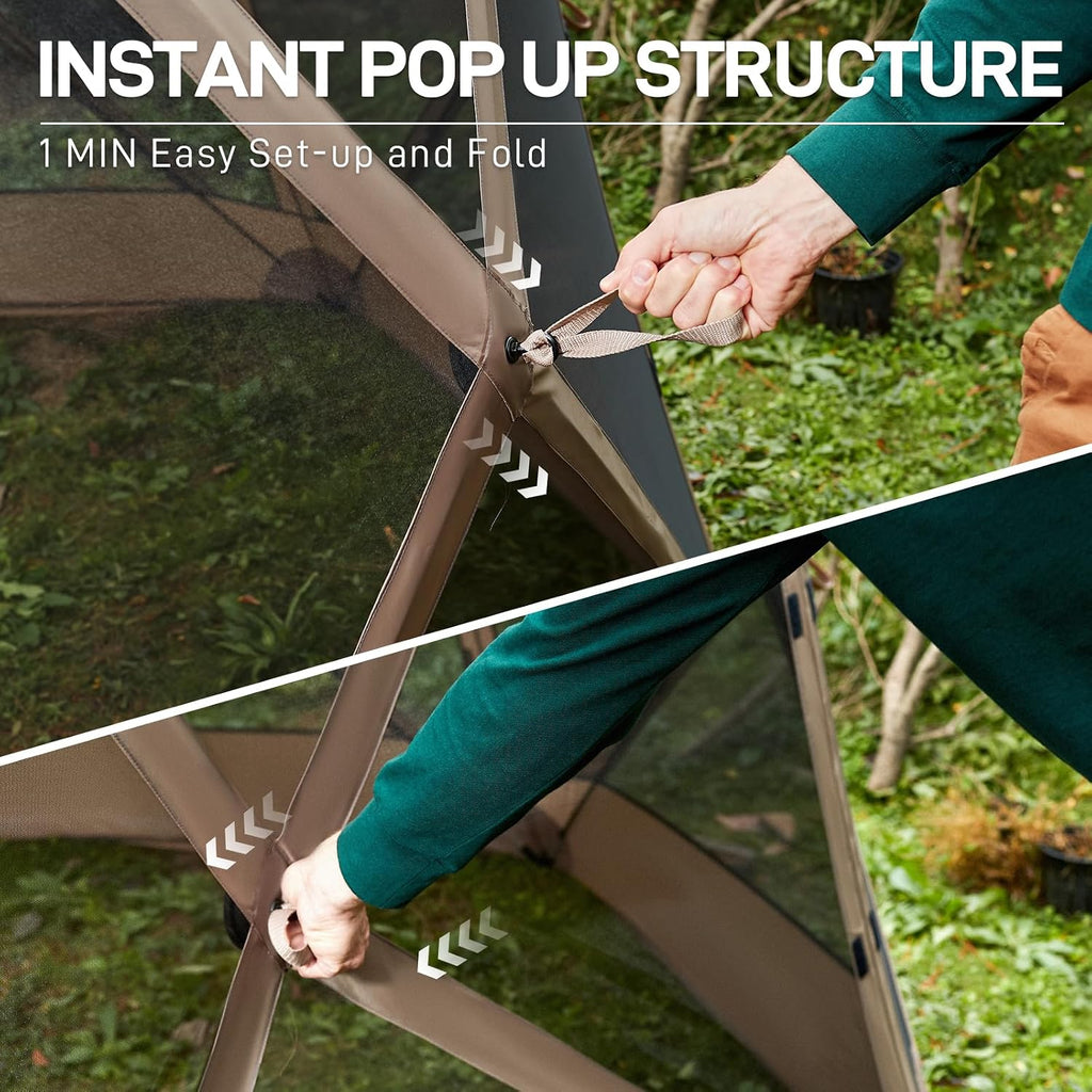 Pop up Screen House Tent 11.5 x 9.8 ft, Instant Screened Gazebo Canopy with Netting, Portable Shelter Enclosure Khaki