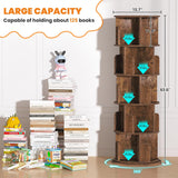 Rotating Bookshelf Tower, 5 Tier Spinning Bookcase, Revolving 360 Book Shelf Narrow Tall Bookcase