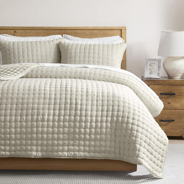 Beige Quilts Bedding Sets with 2 Pillow Shams, Neutral Lightweight Soft Bedspread Coverlet, Quilted Blanket