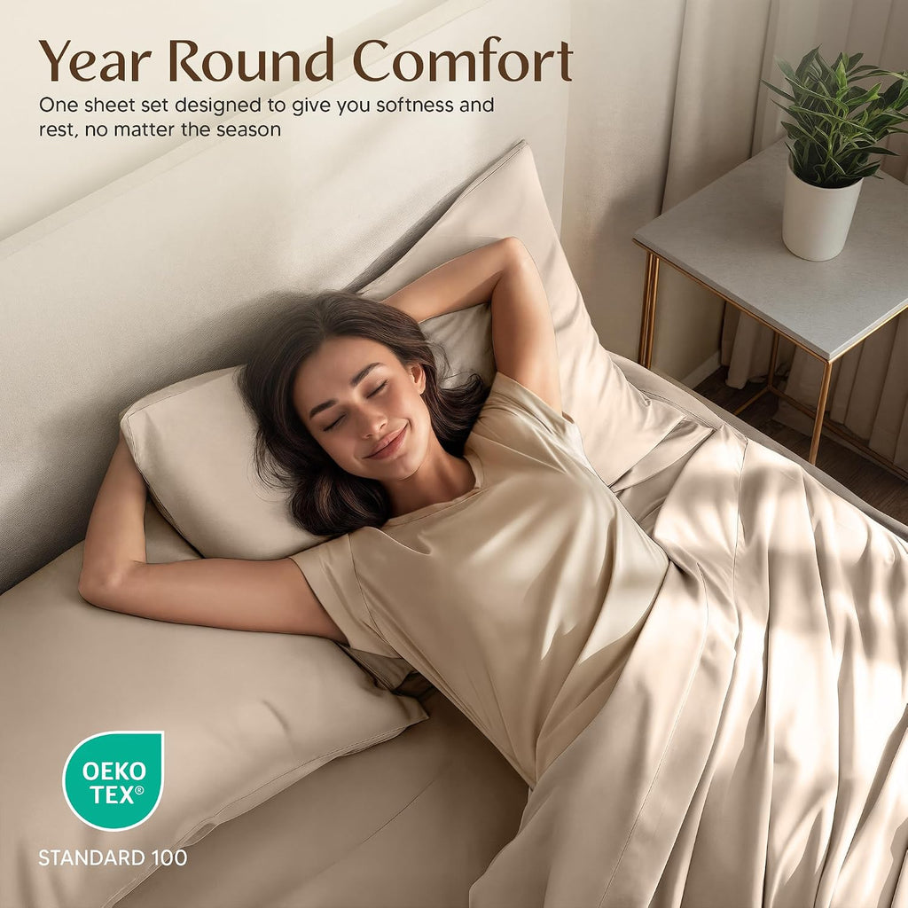 Sheet Set - 4 Piece Bed Sheets, Soft and Breathable Microfiber, Includes 1 Fitted Sheet, 1 Flat Sheet and 2