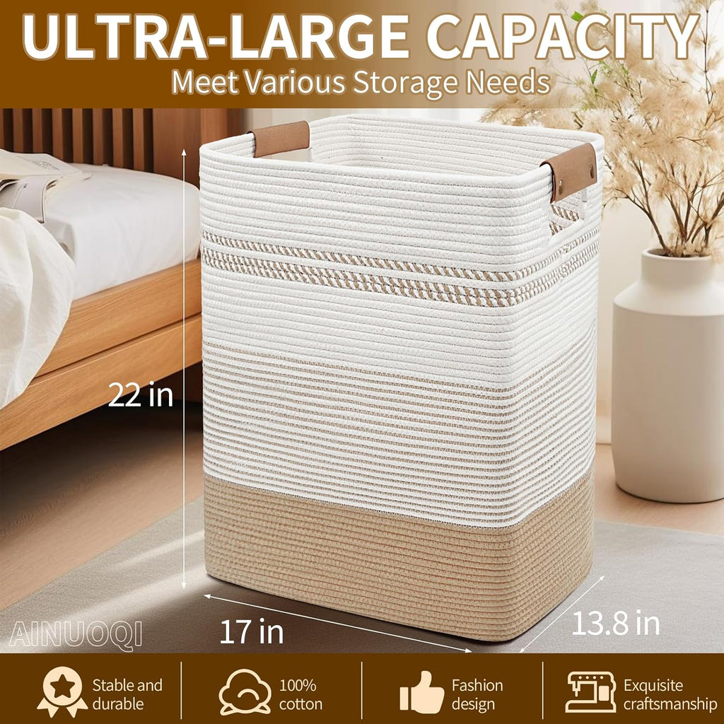 Large Laundry Hamper Basket, 85L Cotton Rope Woven Storage Bin for Blankets, Dirty Clothes Toys, Decorative Tall