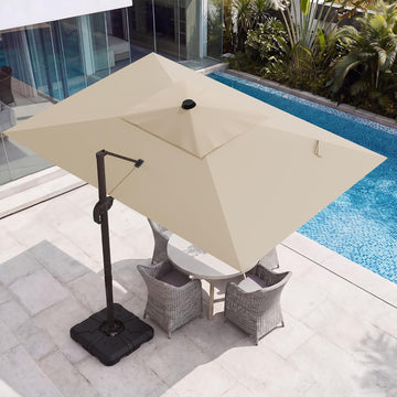 9x12 FT Patio Cantilever Umbrella with Base, Rectangular Heavy Duty Offset Umbrella for 6-8 People - Beige