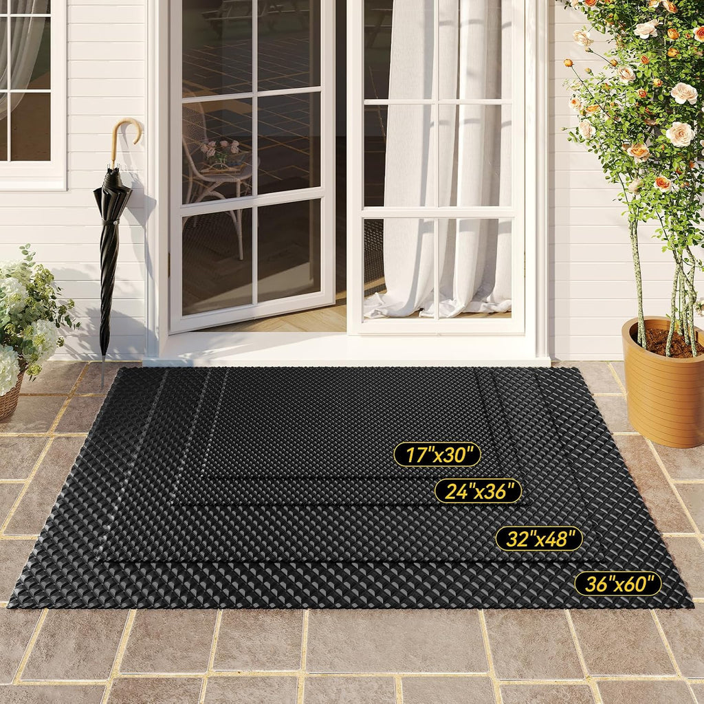 Front Door Mat Outside Entrance, Non Slip Doormat, Black 24"x36"
