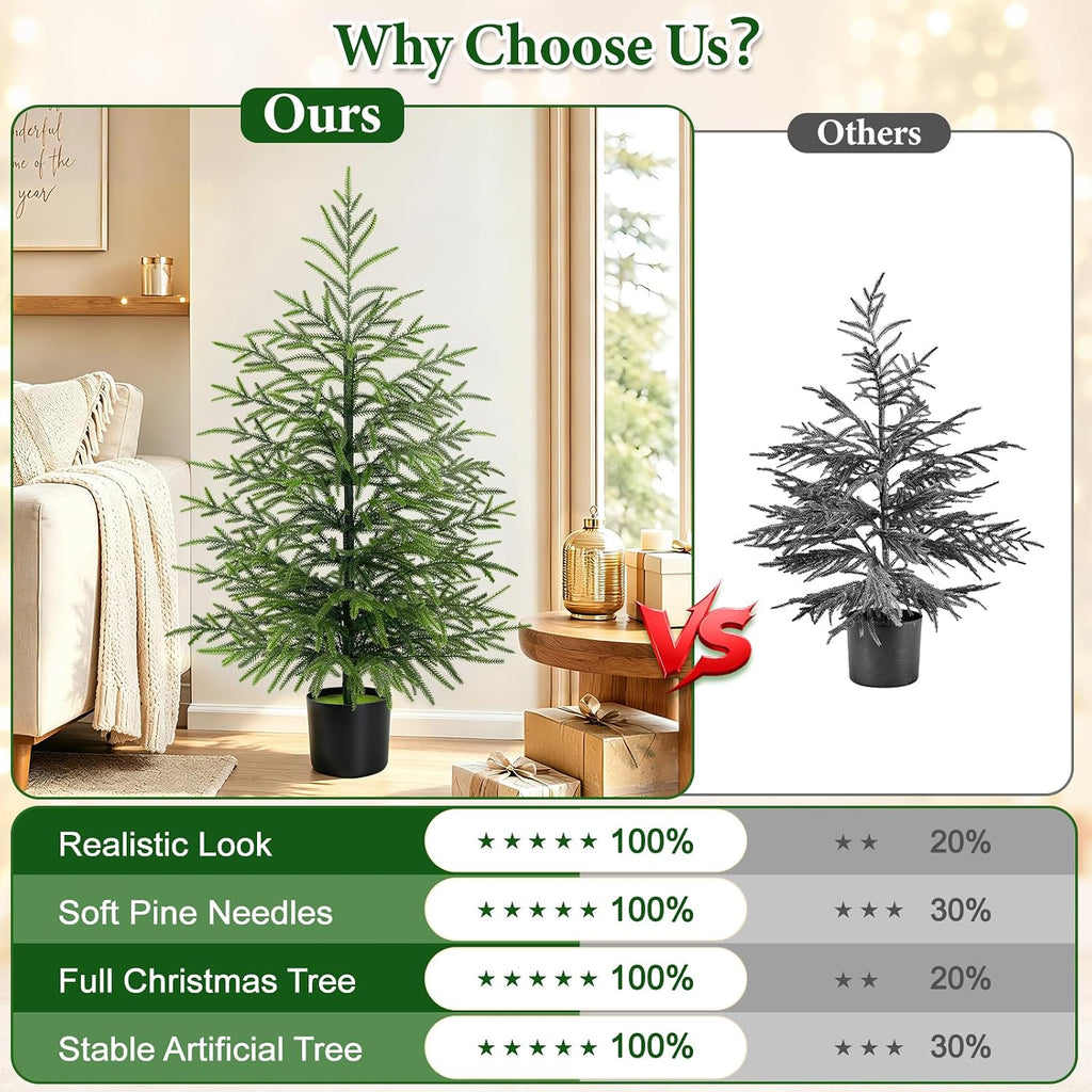 Real Touch Christmas Tree with Lights, 2 to 4 ft, Realistic Norfolk Pine Tree