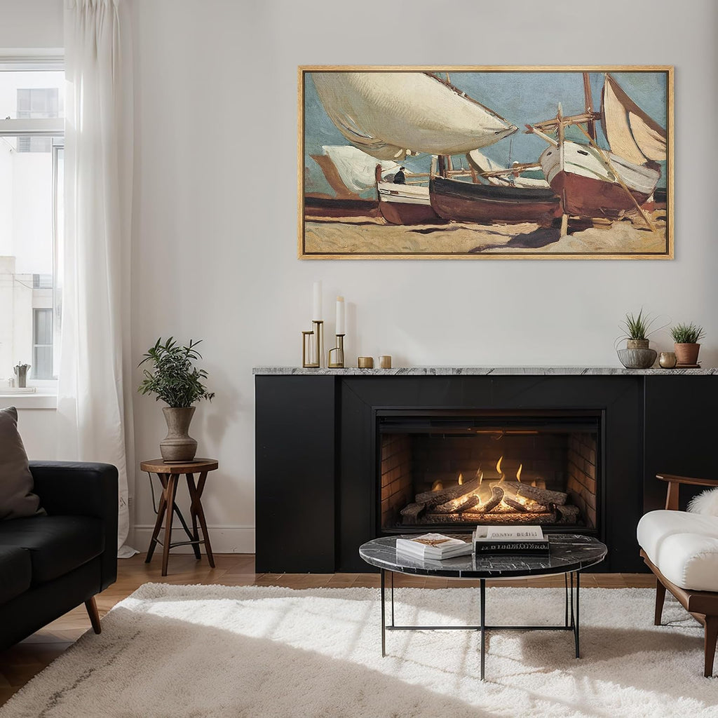 Extra Large Framed Canvas Print Wall Art Vintage Nautical Scene with Sailing Boats Antique Retro Fine Art