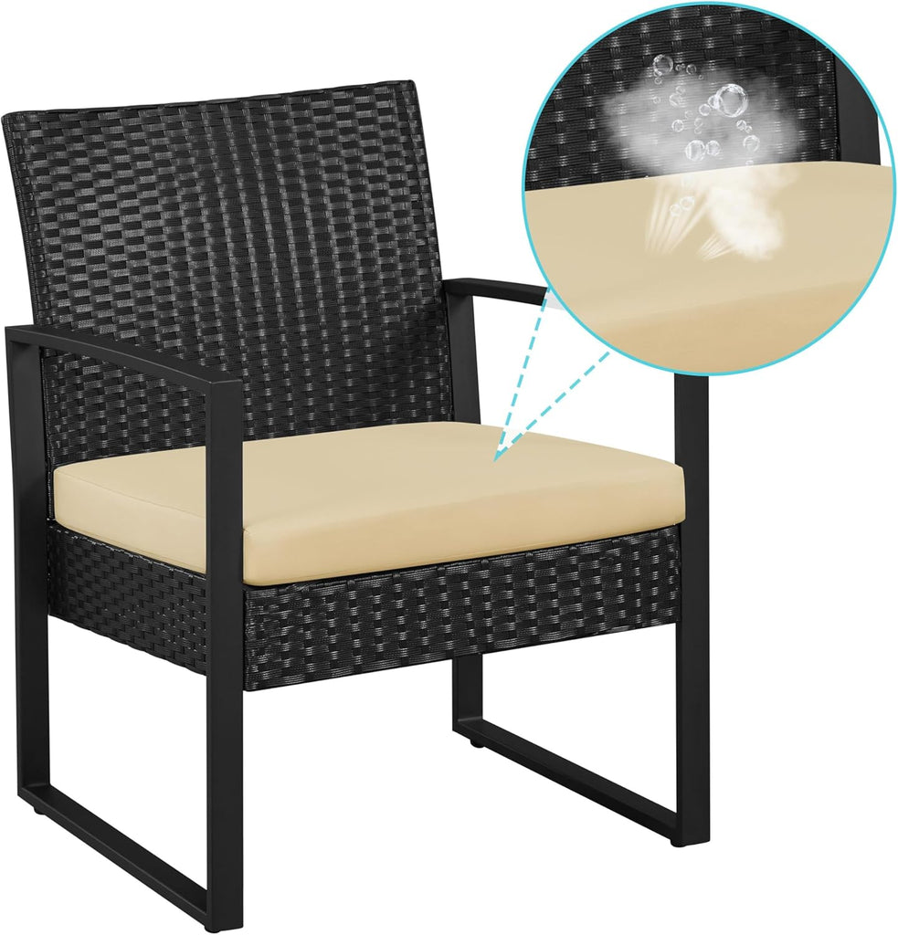 3 Pieces Rattan Bistro Set, Indoor/Outdoor Wicker Patio Modern Conversation Furniture
