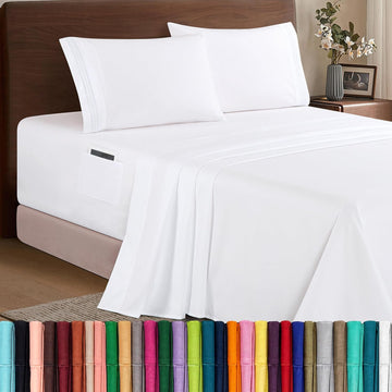 Luxury 1500 Premium Hotel Quality Microfiber 4-Piece Sheet Set - Soft, All Around Elastic 18-24 Inches Deep Fitted