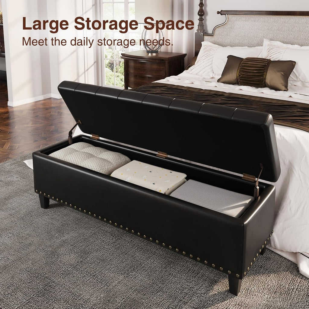51 Inch Storage Ottoman Bench,Large End of Bed Storage Bench | Faux Leather Ottoman with Storage,30