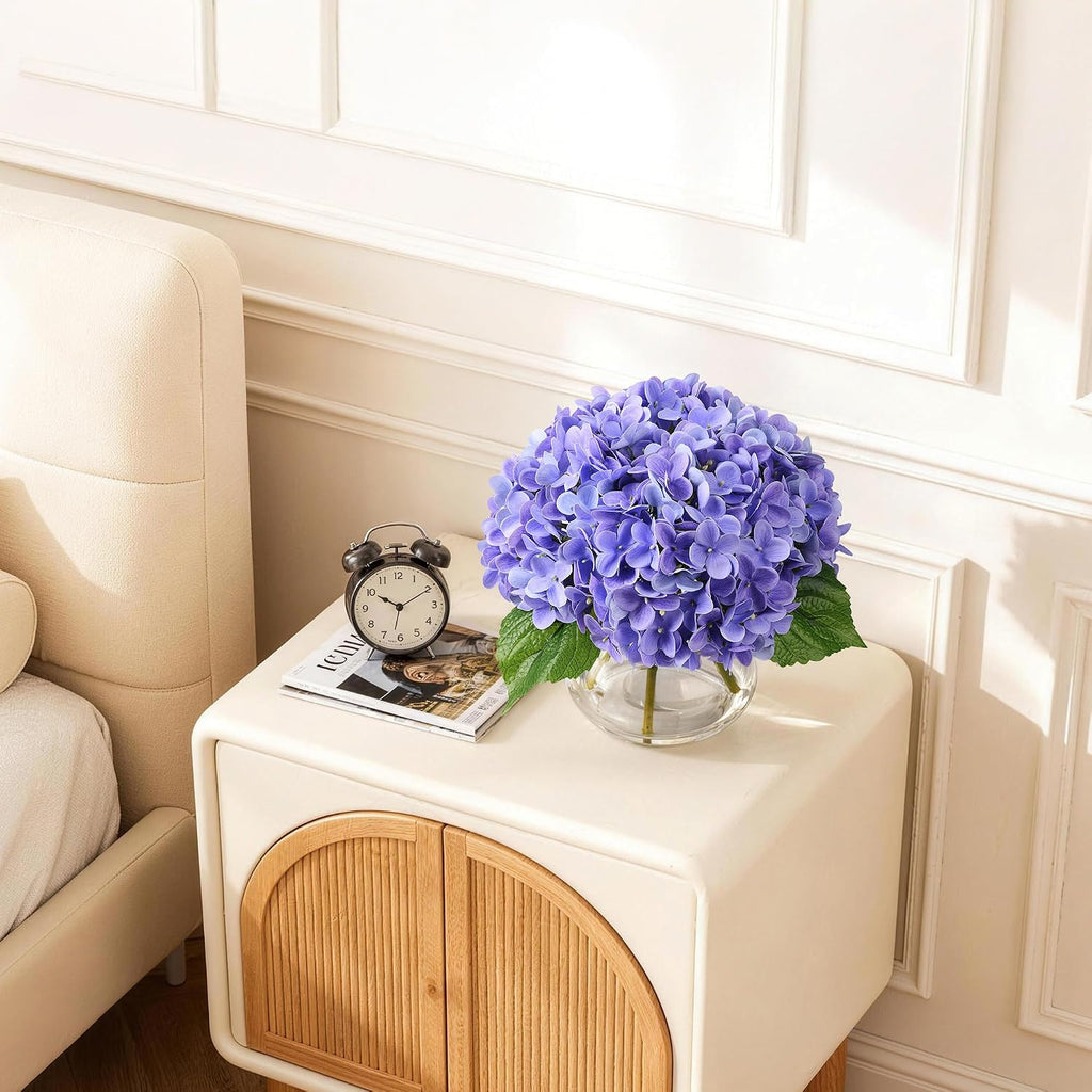 Real Touch Faux Hydrangea Flowers in Glass Vase, No Watering Needed Silk Hydrangea Artificial Flowers Wedding Decor