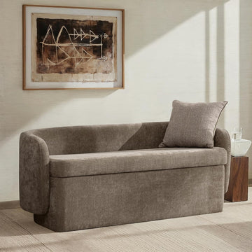 61" Bedroom Storage Bench with Low Backrest, Saddle | Upholstered Chenille End of Bed Bench, Large Storage Ottoman