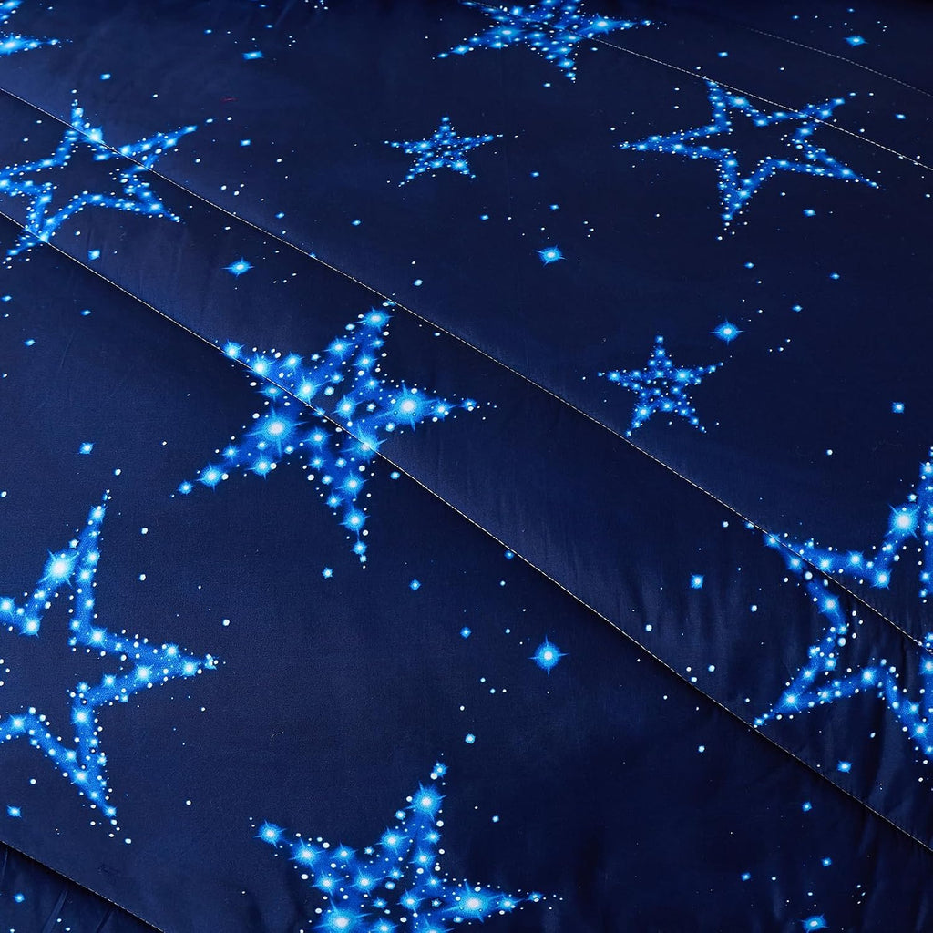 Star Comforter Teen Boy Girl Blue Galaxy Full Bedding Microfiber Set 3 Pieces with Pillowcases for All Seasons