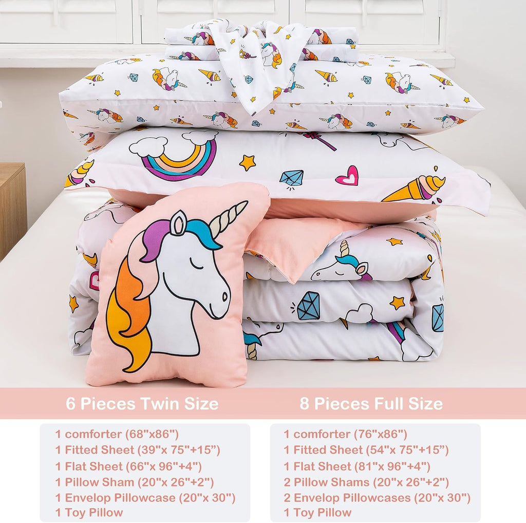 Bed in a Bag for Kids Girls Teens, 8 Pieces Comforter Bed Set with Shams, Sheet Set and Decorative Toy Pillow