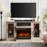59 Inch LED Fireplace TV Stand with 3-Sided Glass, Modern Highboy Entertainment Center for TVs up to 65 Inches, Adjustable Flame Colors, Grey Wash