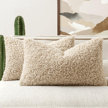 Faux Fur Lumbar Throw Pillow Covers 20x12 Inch, Oatmeal