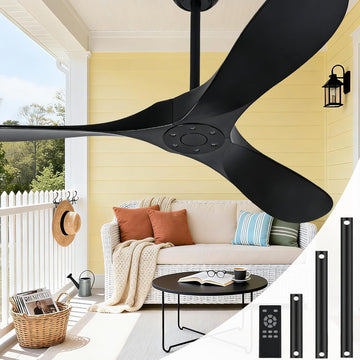 Inspired Maverick Style Solid Wood Black Ceiling Fan Without Light, 60 inch Walnut Ceiling Fan with 3 Wood Blades 6 Speeds Smart Timing Reversible DC Motor, Modern Ceiling Fans for Indoor Outdoor Farmhouse/Patios