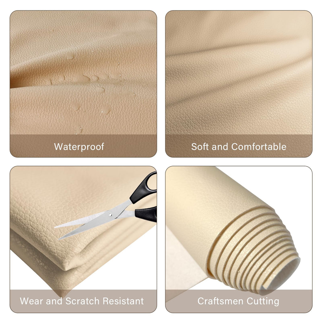 Faux Leather Fabric, 54"x36" Thick Durable Synthetic Upholstery Lychee Texture Leather Vinyl, Soft Smooth