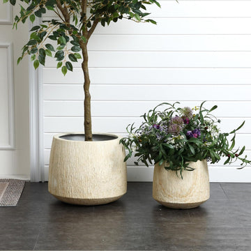 Round Tapered Planters, Set of 2 Outdoor Indoor Plant Pots with Drainage Hole, Decorative Lightweight