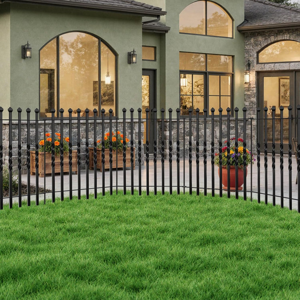 10 Panels Decorative Garden Fence, 32in(H)×24Ft(L) Heavy Duty Twist Outdoor Dog Fence Rustproof Metal Square Tube No