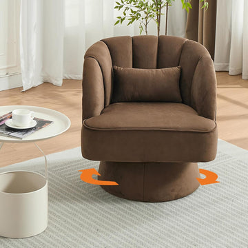 Modern Swivel Barrel Accent Chair, 360 Degree Velvet Upholstered Armchair with Striped Backrest & Plush Padding