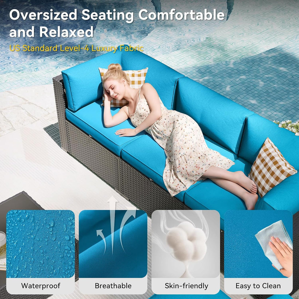 Patio Furniture Set, 7 Piece Outdoor Sectional Sofas with Waterproof Cover, Wicker Rattan Outdoor Furniture Patio