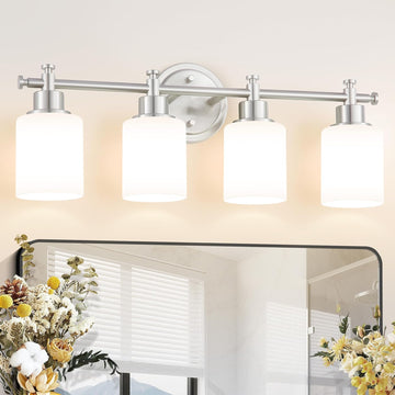 4 Light Bathroom Vanity Light, 23 In Brushed Nickel Vanity Light Fixture | Modern Anti-Rust Wall Sconce over Mirror