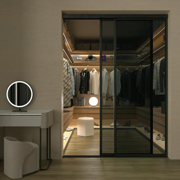 Glass Room Divider and Sliding Glass Closet Doors - Smoked Frosted Partition Wall - Clear, Smoked an