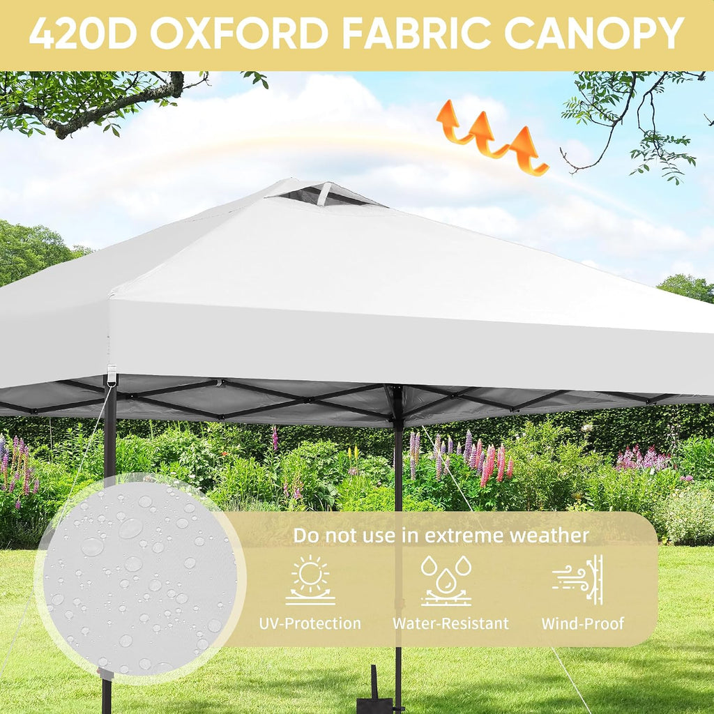 10x10 Pop Up Canopy Tent, Outdoor Gazebo with 4 Sandbags, Easy Up Canopy with 3 Adjustable Heights for Events, Parties