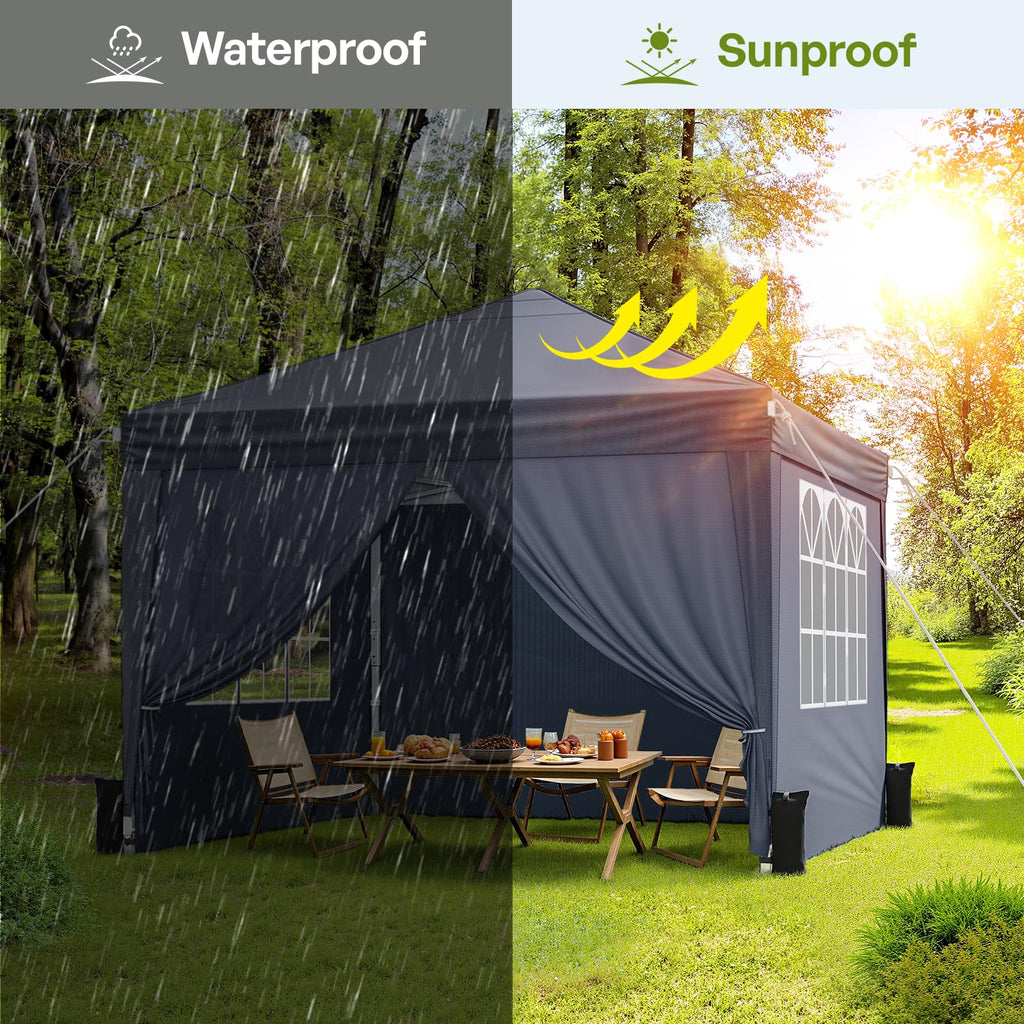 10x10 Pop Up Canopy Tent with Sidewalls, Portable Shelter, Dark Grey