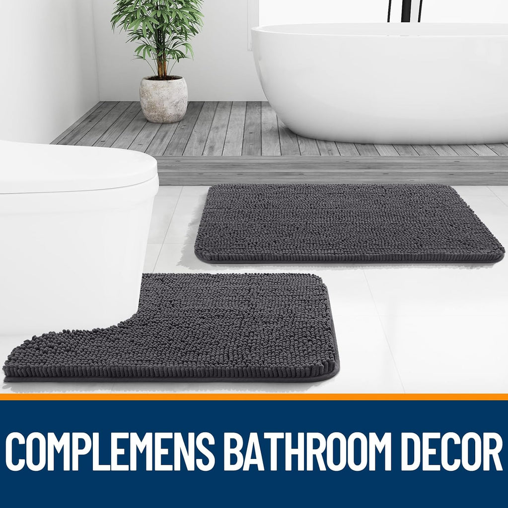 Bathroom Rugs 30x20, Extra Soft Absorbent Chenille Bath Rugs | Dark Grey, Quick-Drying Rubber Backing, Machine