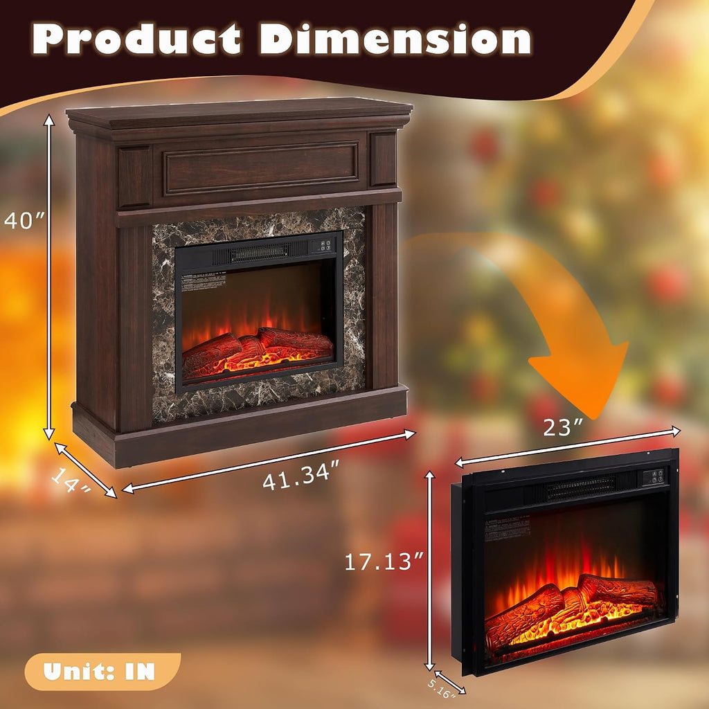 42 inch Electric Fireplace with Mantel, Portable Freestanding Wood Stove with Remote Control, 23'' Fireplace Insert