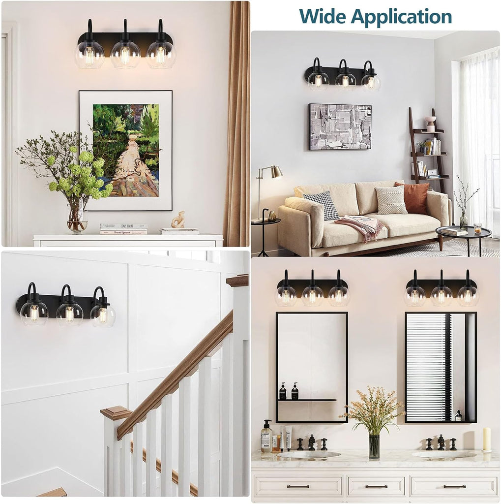Bathroom Vanity Light,Modern 3-Light Bathroom Lighting Fixtures Over Mirror with Clear Glass Shade and Metal