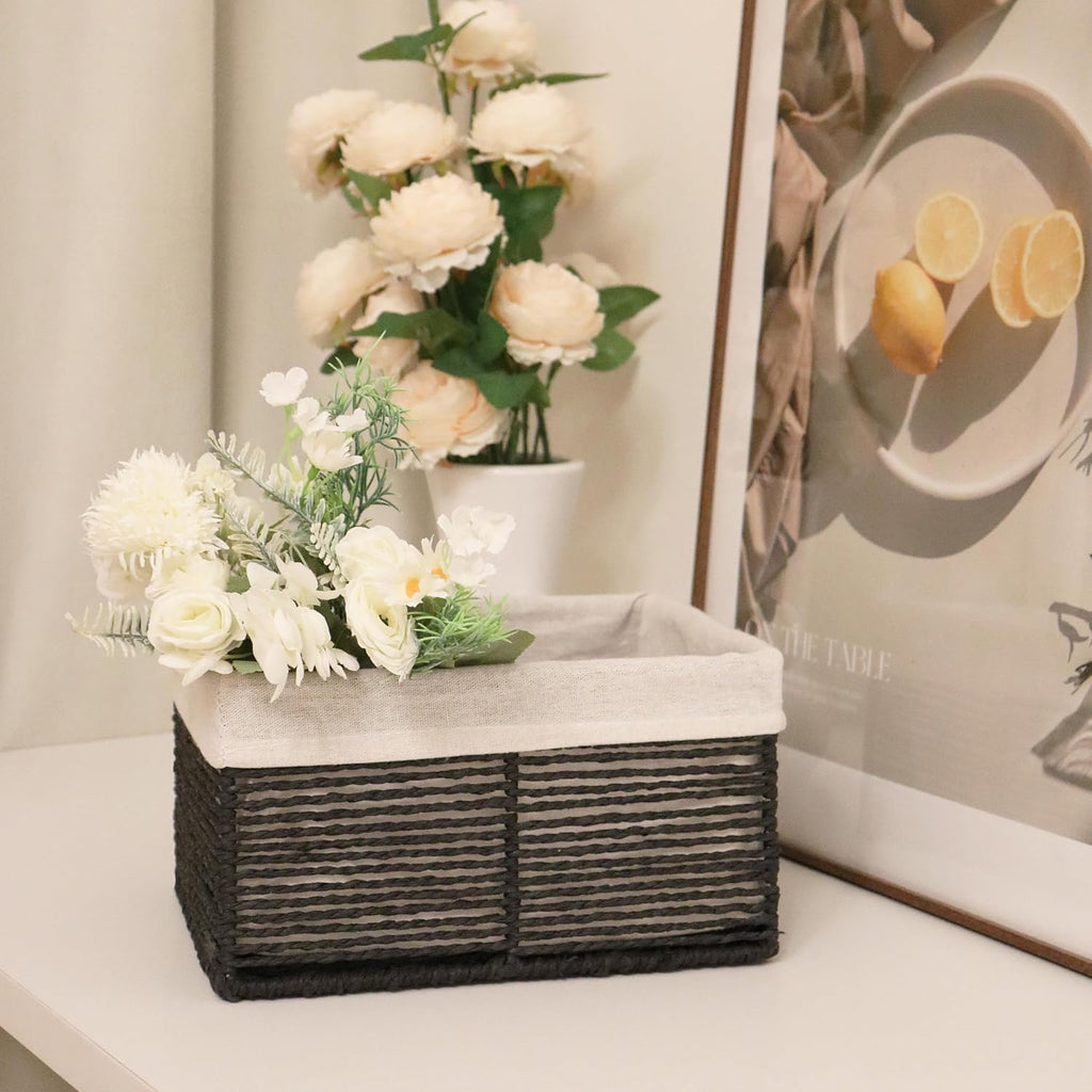 Hand-Woven Paper Rope Storage Baskets,Rectangular Wicker Baskets for Organizing,Decorative Woven Basket for