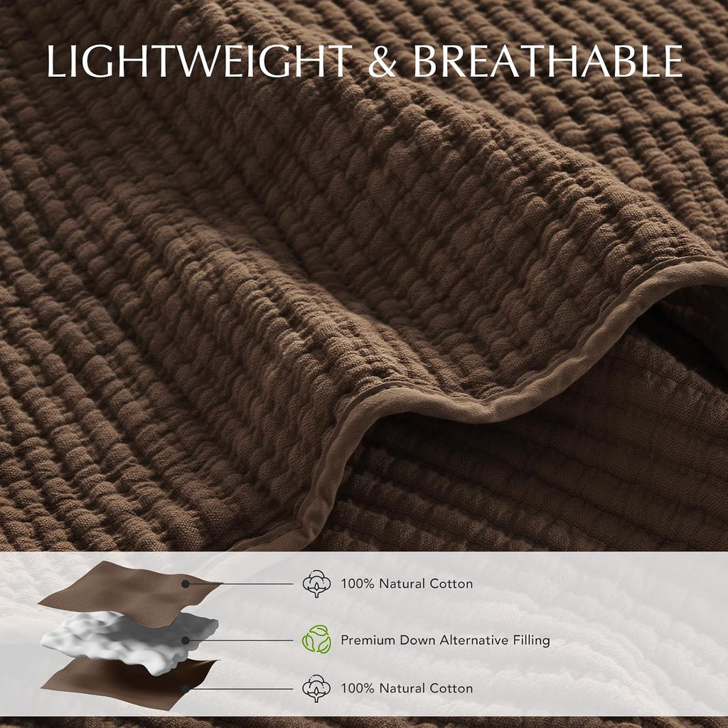 Cotton Coverlet Set 3 Pieces, Lightweight Soft Ribbed Matelassé Bedspread Quilt Set, Cozy Oversized Quilted