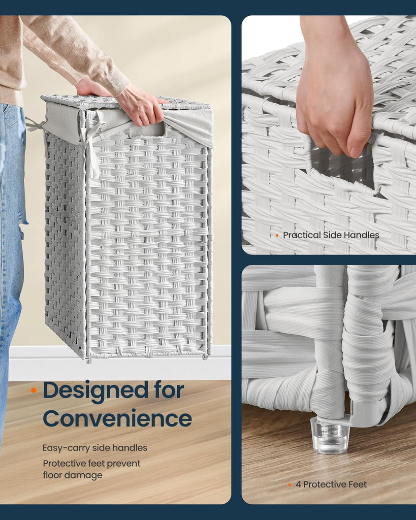 Laundry Hamper with Lid, Clothes Basket with Removable Liner and Handles, 23.8 Gallon, Foldable Narrow Laundry