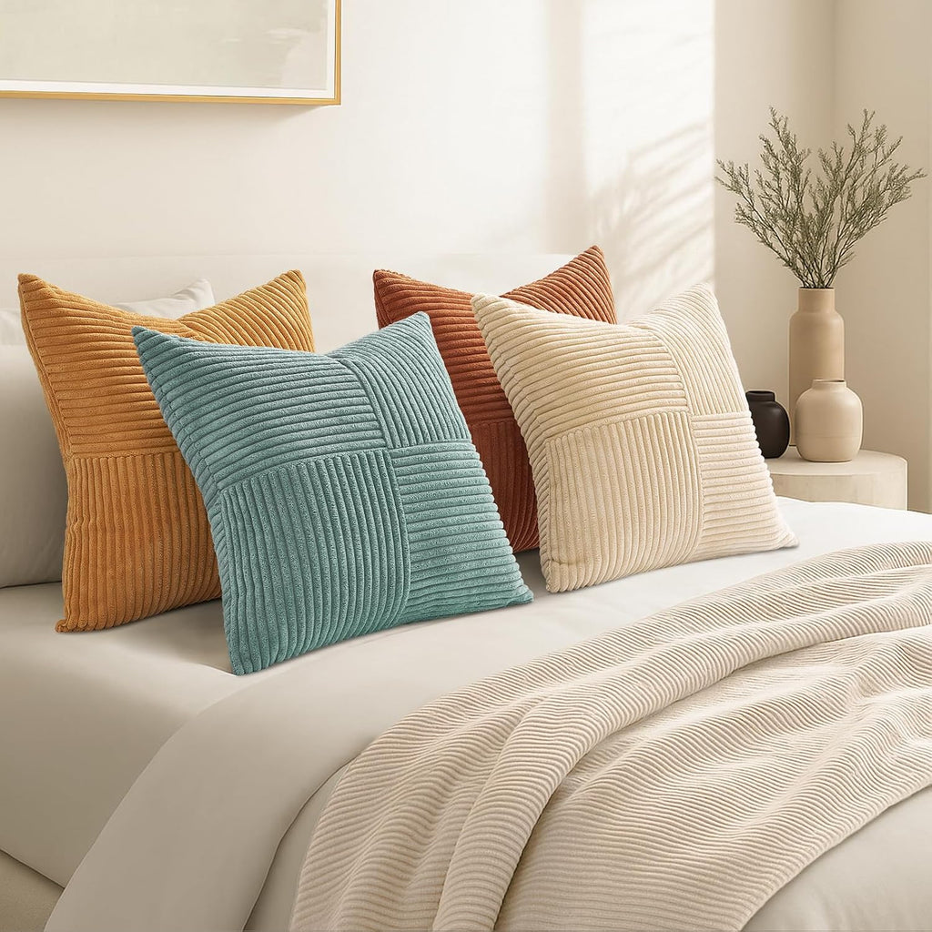 Fall Pillow Covers Set of 4,Soft and Cozy Velvet Blue Throw Pillow Covers,Mix and Match