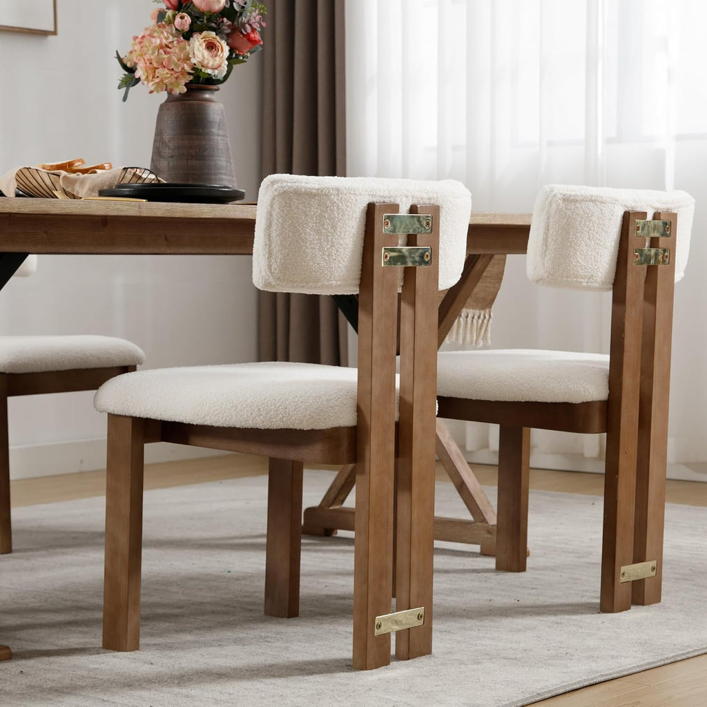 Sherpa Boucle Wooden Dining Chairs Set of 2