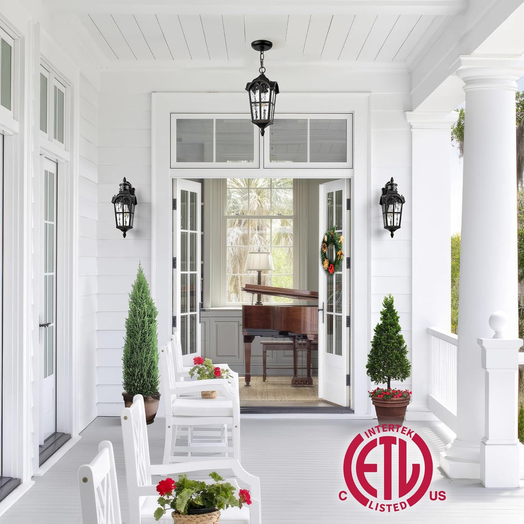 Vintage ORB Pendant Light Fixtures with Gold Trim, 1 Pack Porch Lights Outdoor with Adjustable Chain