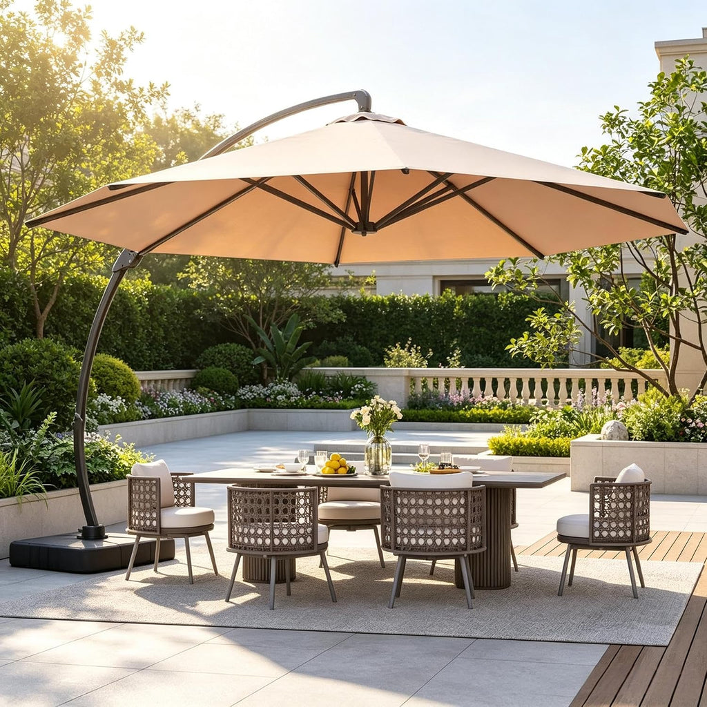11 FT Cantilever Umbrella with led Light, Patio Large Aluminum Offset Umbrella Windproof with 360°Rotation