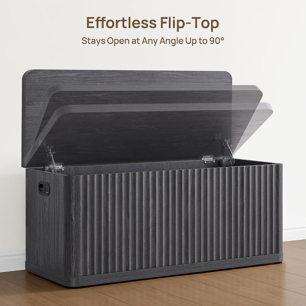 Storage Bench 80.4" Wide Shoe Bench with Lift Top Large Wooden Storage Chest Trunk Modern Blanket Chest with 4 Safety