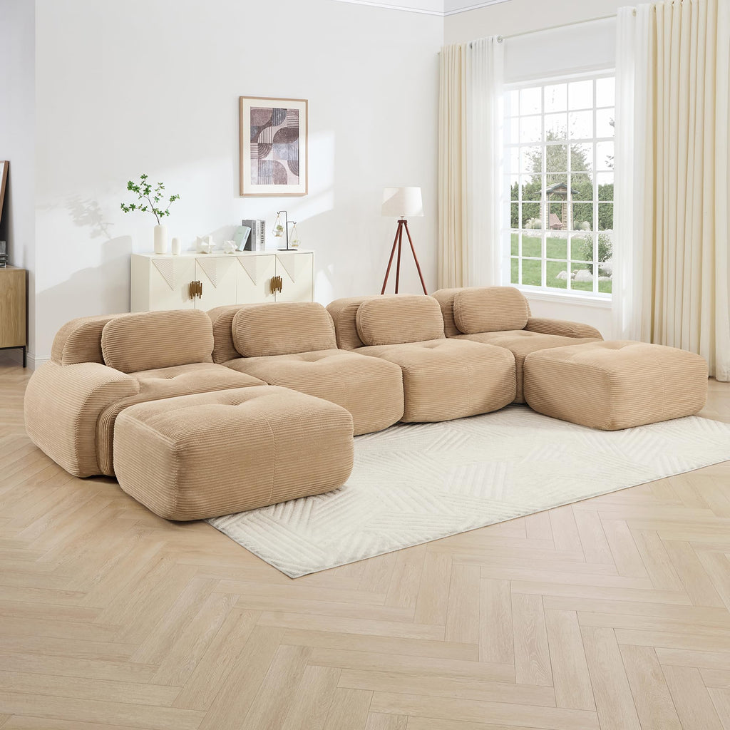 152.7 Inch U-Shaped Modular Sectional Sofa, 4-Seater Boneless Couch, Camel