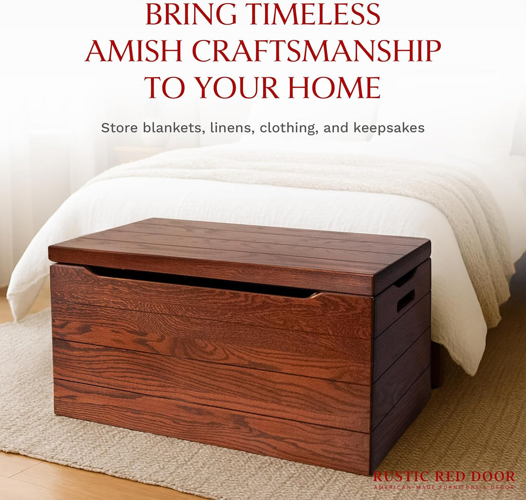 Amish Made Wooden Storage Chest Trunk Box with Lid and Handles , Blanket, Clothes, Anti-Slam Hinges, Handmade