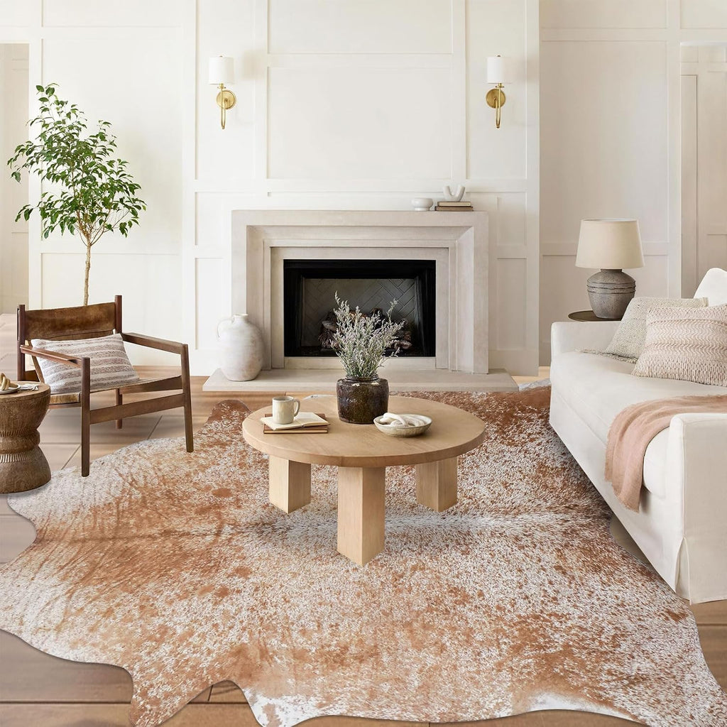 Faux Cowhide Rug Large 8x10 Cow Print Non-Slip Cow Hide Area Rug Western Animal Print Rug No Fur Cowhide Design Decor