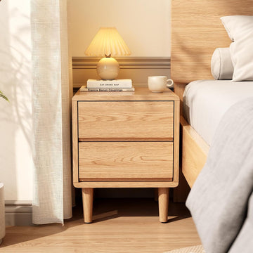 Solid Wood Nightstand Natural Night Stand with Drawers Mid Century Modern Nightstand with Storage,Wood Night