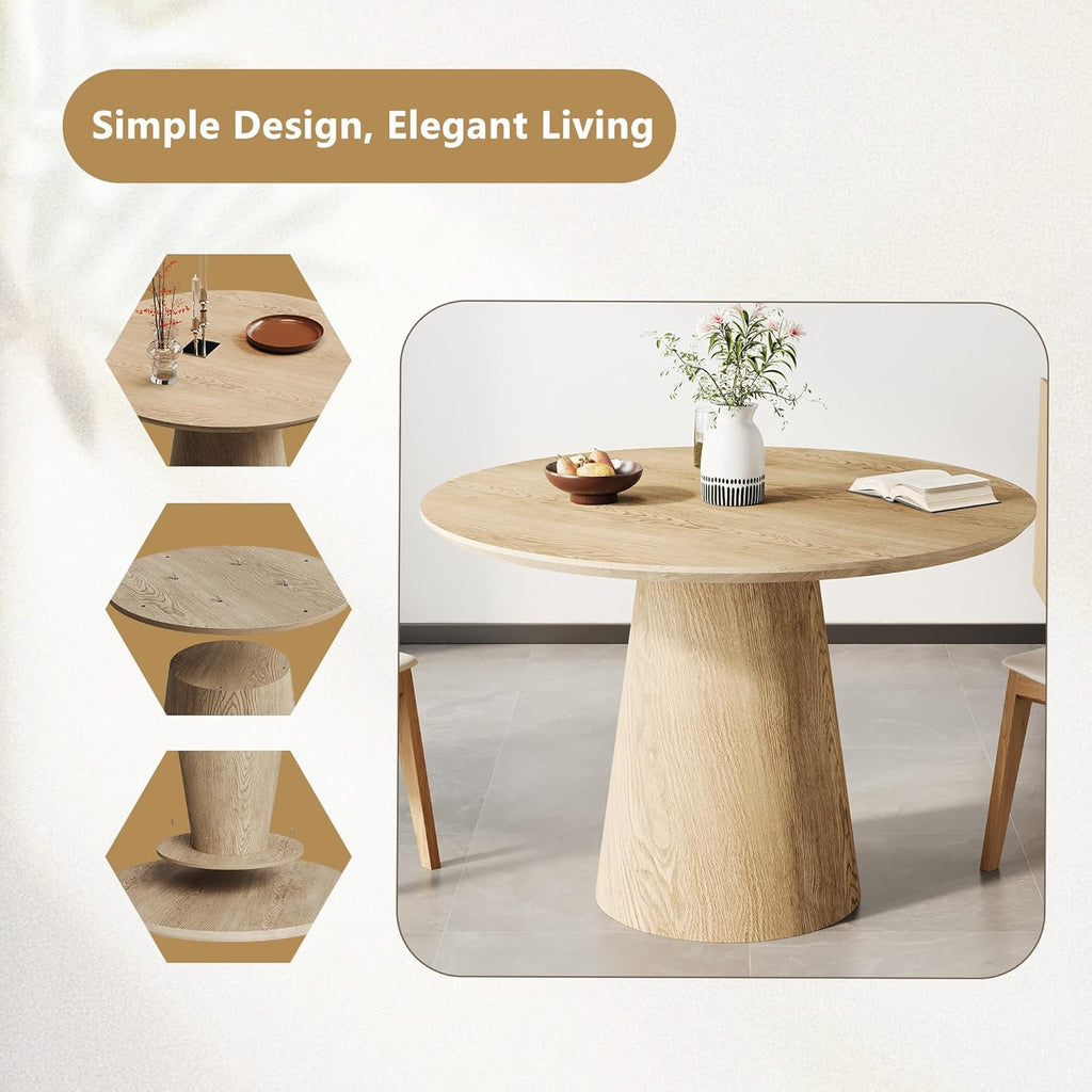 Dining Table, 43'' Wooden Round Table, Kitchen & Dining Room Table, Modern Kitchen Dining Table for Living Room &