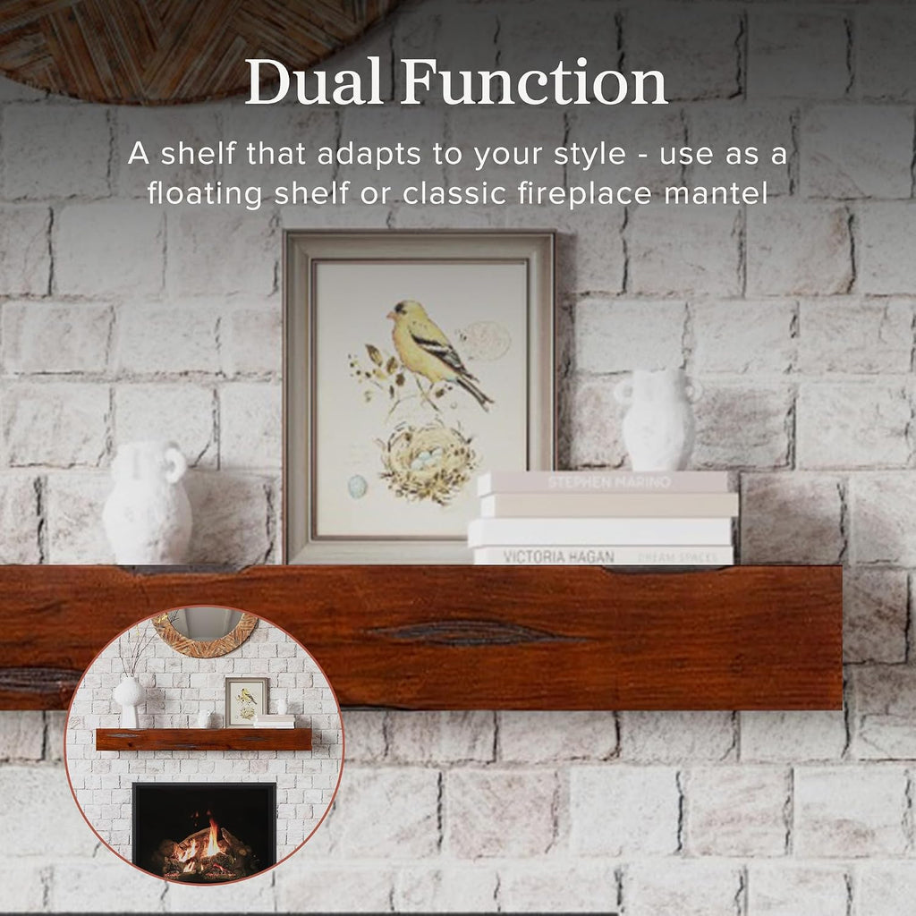 60" Shelf with Corbels - Rustic Floating Mantel Shelf for Over Fireplace - Cinnamon - Wood Shelf for