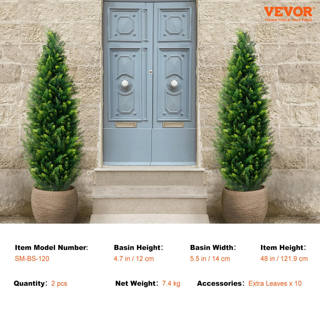 Artificial Cedar Topiary Tree, 48 inch Tall (2 Pieces), with Extra Leaves & Pot Faux Evergreen Fake Pine Cypress