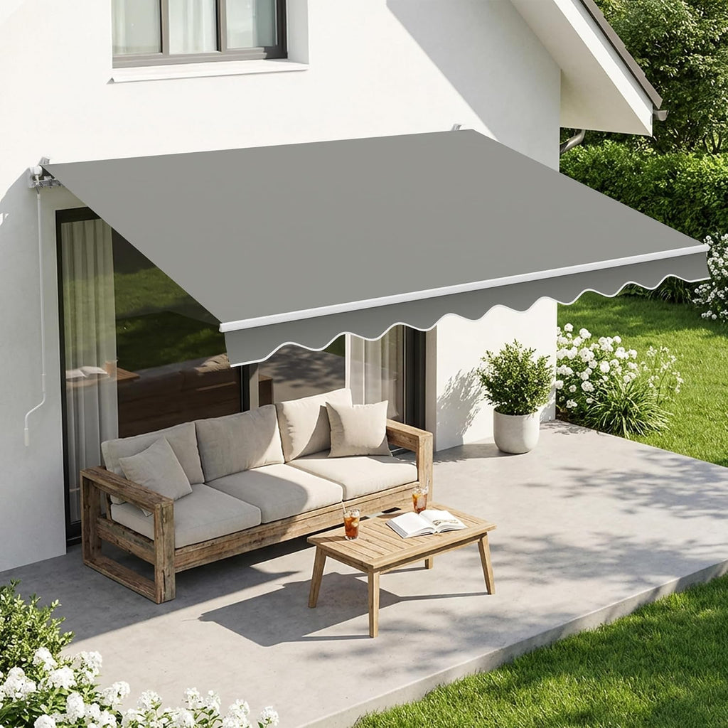 Retractable Patio Awning 9.8'×8.2', Grey | Fully Assembled Retractable Balcony Awning, 280G Polyester, Aluminum